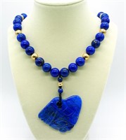 Genuine Lapis Lazuli & 14K Gold Beaded Necklace