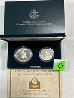 1992 Olympics Proof Silver Dollar & Half Dollar