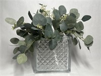Glass Square Vase with Faux Florals