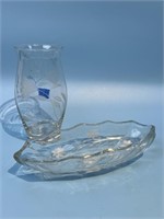 Etched Glass Vase and Dish