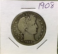 1908 S US silver barber half Dollar