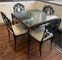 Square wrought iron table with wood  & marble top