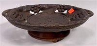 Carved wood tray, grape and leaf, 8" x 12",