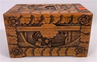 Carved camphor wood jewelry box, 6"x6"x10" long