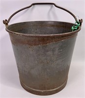 Tin milk bucket, Atlantic stamp, swinging handle,