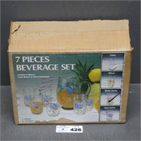NOS Hand Blown & Painted Beverage Set in Box