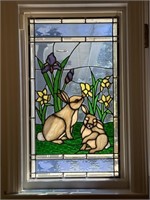 Beautiful Rabbit Motif Custom Stained Glass Panel