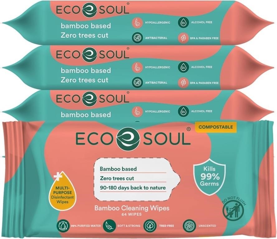 ECO SOUL Bamboo Cleaning Wipes | 12 Pack of 64
