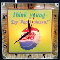 Vintage Pepsi, Please! electric adv clock, works