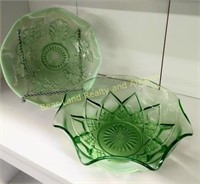 2pc Green Vaseline Glass