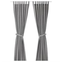 LENDA Curtains with tie-backs, 1 pair, gray, 55x98