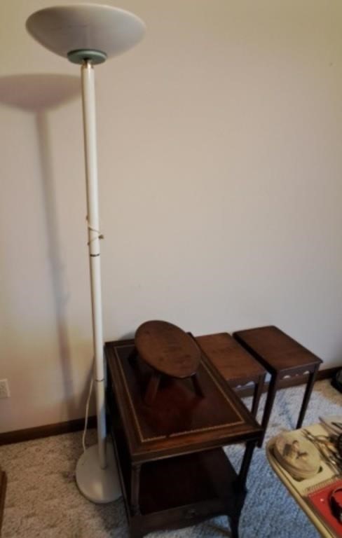 End Tables, Wood Stool, Floor Lamp