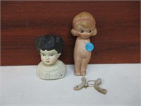 Porcelain Doll Head & Doll (arms need attached)