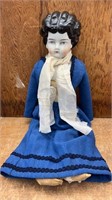 18" Early porcelain face fabric doll