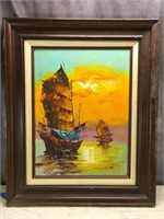 Oil/Acrylic on Canvas Ships Sunset