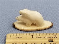 2" fossilized ivory happy bear carving    (k 131)