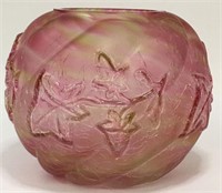 Pink & Yellow Crackle Glass Floral Bowl