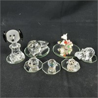7 x Cut Glass Figurines with Display Mirrors