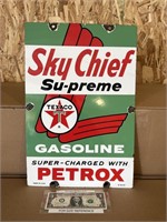 Porcelain Texaco Sky Chief gasoline advertising