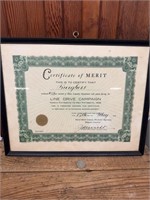 1935 Framed & Matted Certificate of Merit