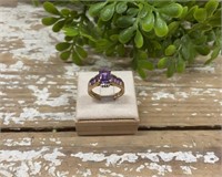 10k Yellow Gold with Amethyst and Diamond Stones