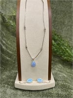 .925 Sterling Silver Blue Opal Necklace & Earrings