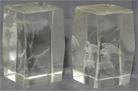 2 Glass Paperweights with Dragons 3.5"