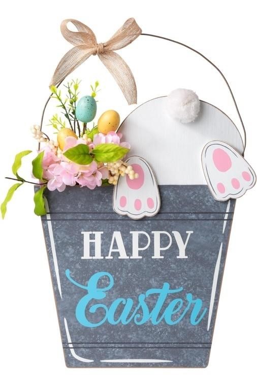 ( New / Packed ) Glitzhome Easter Wooden Bucket