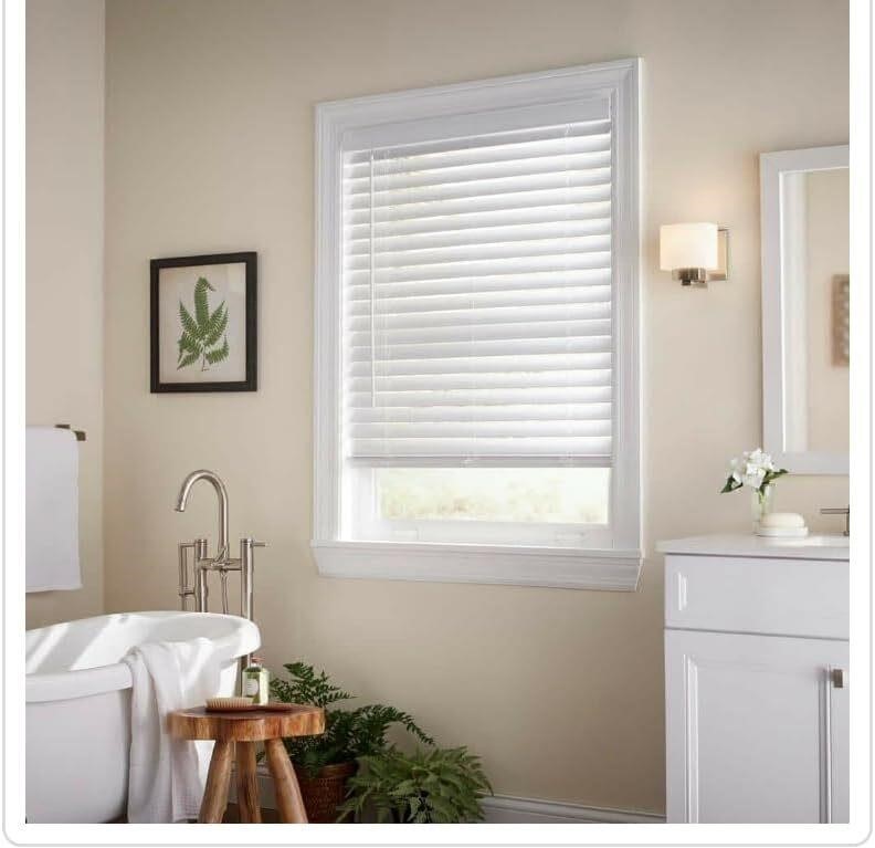 $41  White Cordless Faux Wood Blinds - 34x64 in.