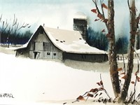 A. Harpel Watercolor Barn in Winter