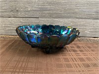 Vintage Blue Carnival Footed Fruit Bowl