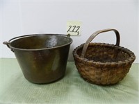 Brass Bucket & Round Hickory Style Basket