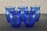5 Hazel Atlas Cobalt Blue Fine Ribbed Juice Glass