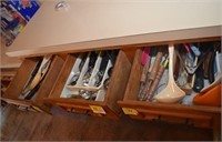 CONTENTS LOWER CABINET AND J DRAWERS, FLATWARE,