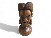 Large African Hand Cardved Signed Female Bust