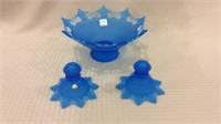 Wes Moreland Blue Satin Glass Three Piece Set