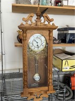Nice Oak Wall Clock with Pendulum, Key and Finial