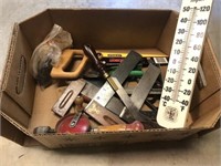 Box Lot- Antique Square with Brass Inlay, Tools