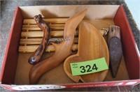 Wood Tray / Bird / Cork Screw Lot