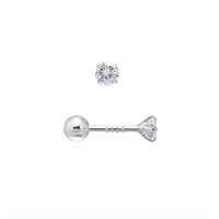 Classic Round .11ct White Sapphire Screw Earrings