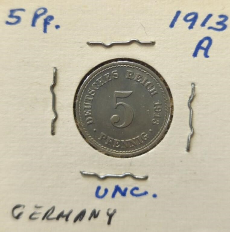 Uncirculated 1913 German 5 pfennig