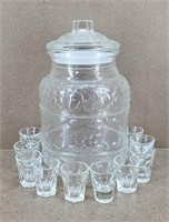 Italy Glass Drink Canister & 10pc Shot Glasses