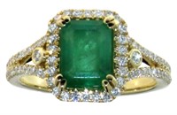 14kt Gold 2.30 ct GIA Emerald & Diamond Ring