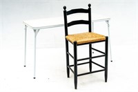 Meco Folding Table & Rush Seat Wooden Bar Stool