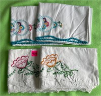 Vtg Needlework Pillowcases 2 sets