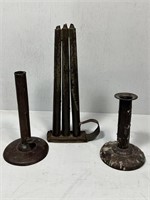 Early 19th Century Metal Two Candlesticks With Ste
