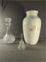 Crystal Decanter, Bell and Hand Painted Flower