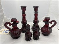 6 Pcs Avon Ruby Red Glassware - Candle Sticks