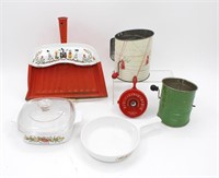 Vintage Kitchen Lot Sifter Dust Pan Corning Ware