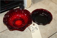 Gorgeous red glass ruffled bowls